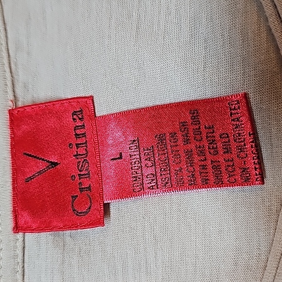 NWOT V CRISTINA LONG SLEEVE TAN RHINESTONE EMBELLISHED TEE - Picture 8 of 9